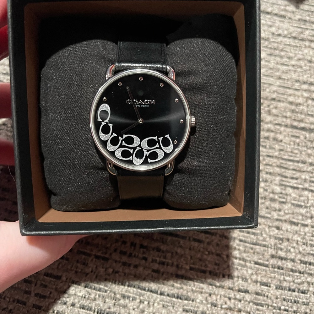 Coach Black Leather Strap Watch